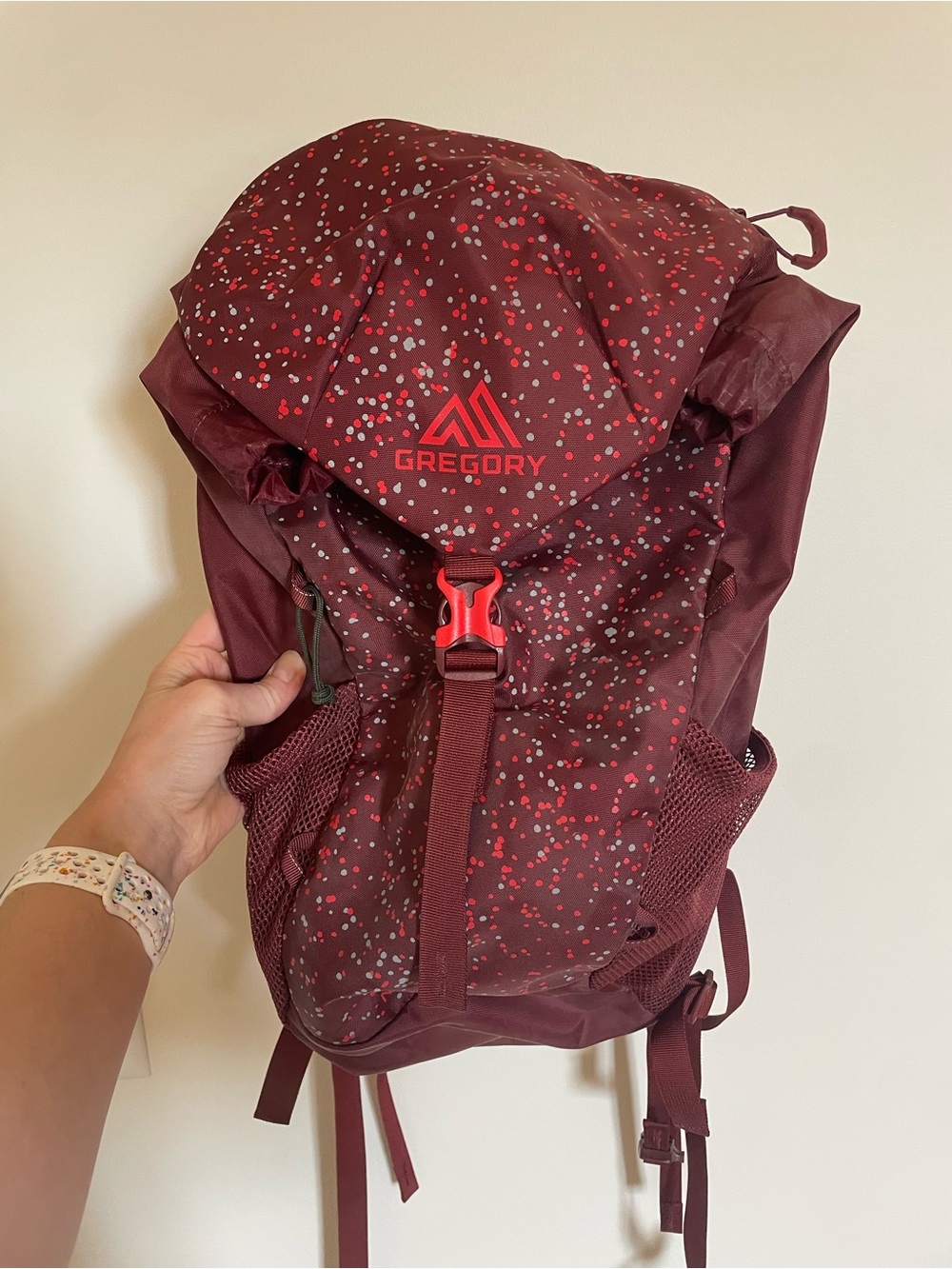 Gregory Women's Maroon Speckled Backpack with Red Accents